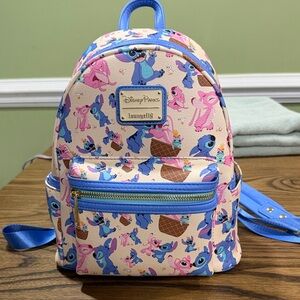 Disney Loungefly Stitch and Angel Kids Backpack - Blue and Pink